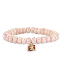 Sydney Evan Wicked x Sydney Evan 14K Yellow Gold Glinda Luggage Charm Pink Beaded Bracelet