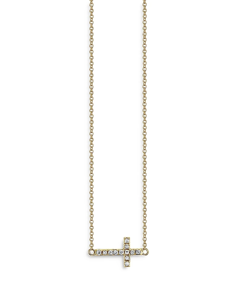 Sydney Evan 14K Yellow Gold Diamond Cross Pendant Necklace, 18