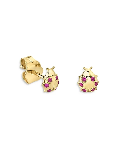Sydney Evan 14K Yellow Gold Ruby Tiny Ladybug Single Stud Earring