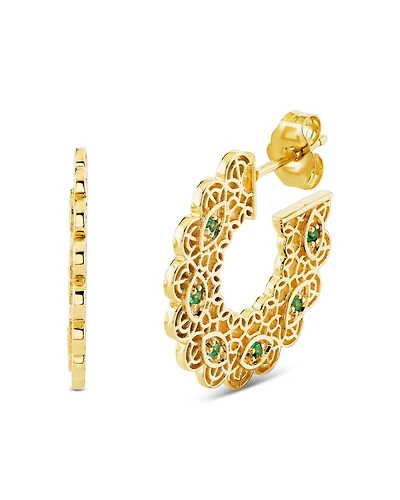 Wicked x Sydney Evan 14K Yellow Gold Emerald Filigree Hoop Earrings