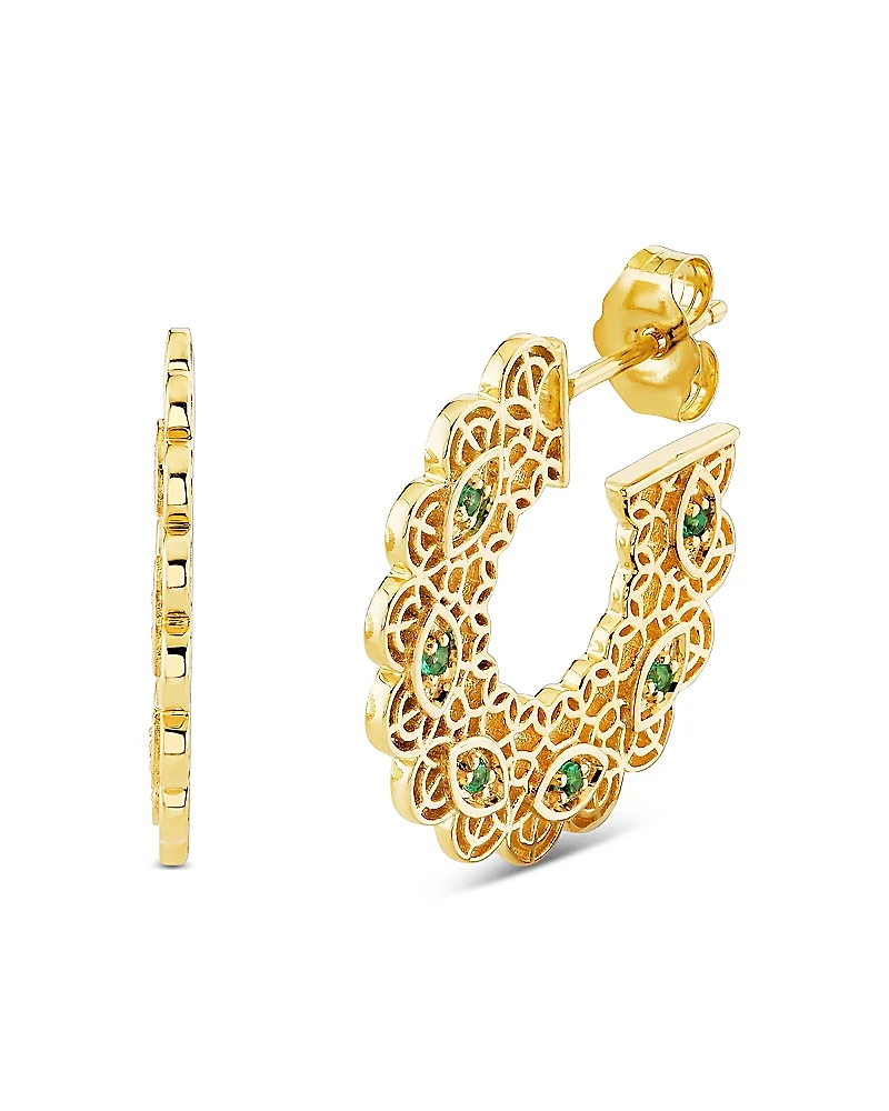 Sydney Evan Wicked x Sydney Evan 14K Yellow Gold Emerald Filigree Hoop Earrings