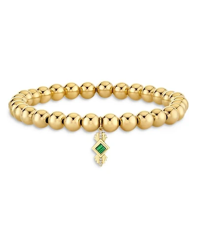 Wicked x Sydney Evan 14K Yellow Gold Diamond & Malachite Art Deco Charm Stretch Bracelet