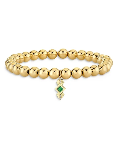 Sydney Evan Wicked x Sydney Evan 14K Yellow Gold Diamond & Malachite Art Deco Charm Stretch Bracelet