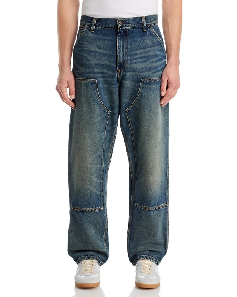 Double Knee Relaxed Straight Fit Jeans Blue