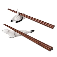 Lladro Ermine and Crane Chopsticks Holders with Wooden Chopsticks