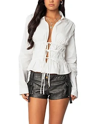 Edikted Sharon Collared Tie Front Top
