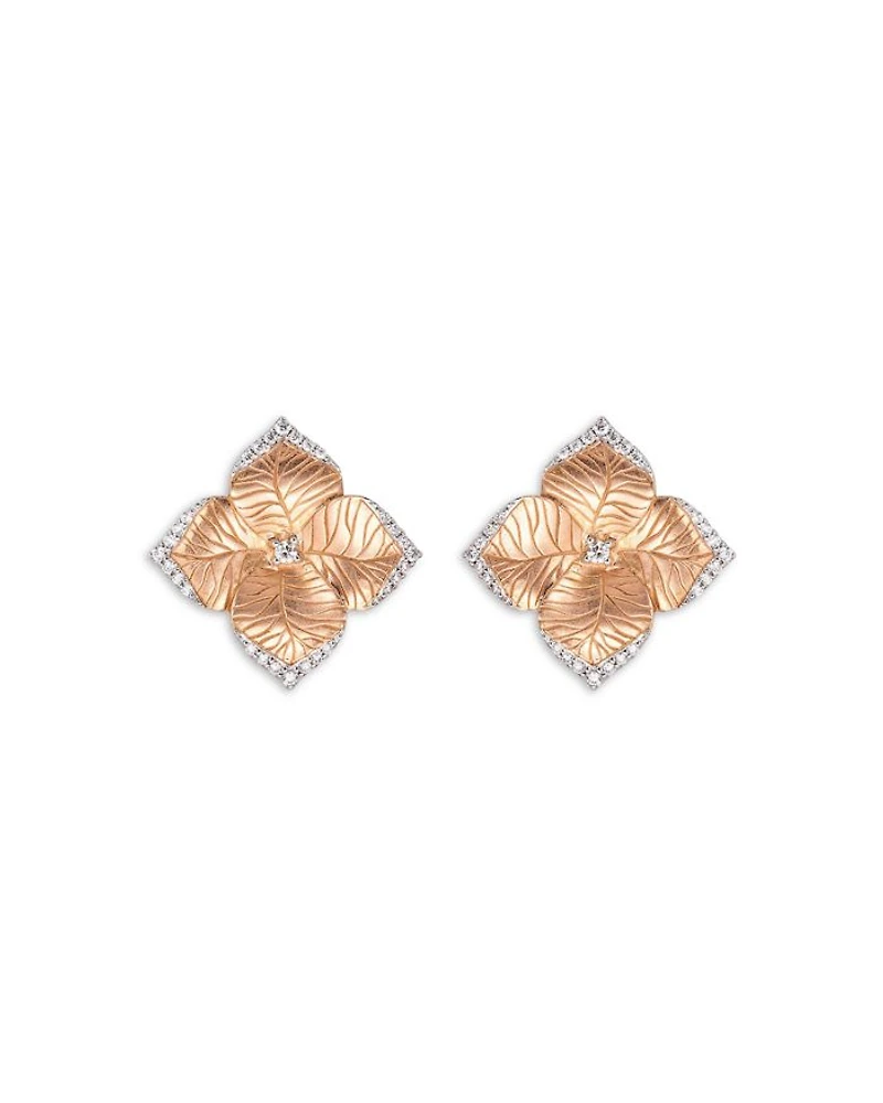 18K Rose Gold Oro Fiore Diamond Flower Small Stud Earrings