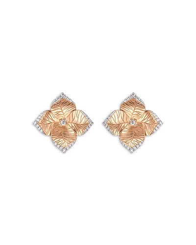 18K Rose Gold Oro Fiore Diamond Flower Small Stud Earrings