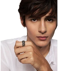 Men's Sterling Silver Faceted Black Diamond Pavé Ring