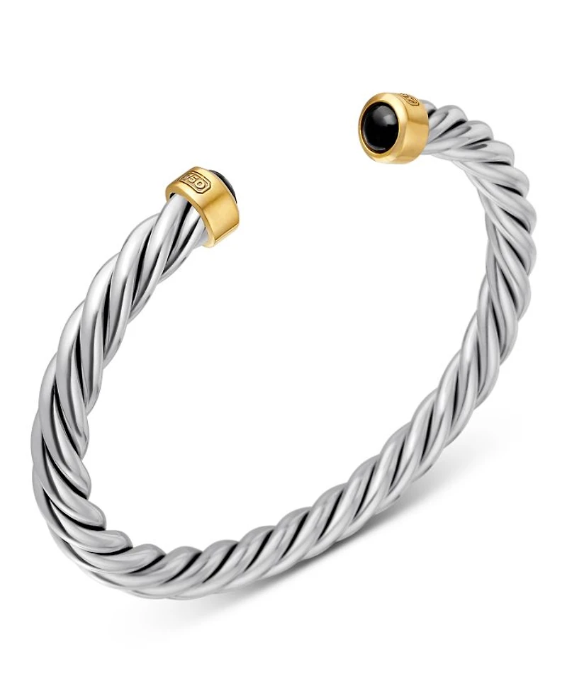 Men's Cable Cuff Bracelet in Sterling Silver & 18K Yellow Gold