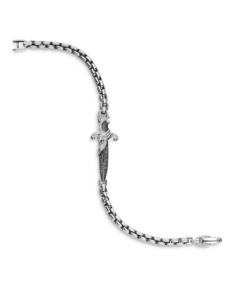 Men's Sterling Silver Waves Black Diamond Pavé Dagger Bracelet