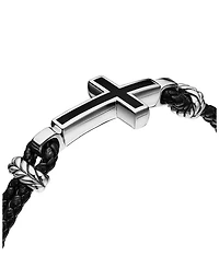 Men's Exotic Stone Cross Bracelet Black Leather with Sterling Silver and Onyx, 3mm