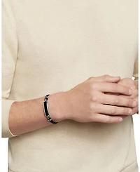 Men's Exotic Stone Station Black Leather Bracelet with Onyx