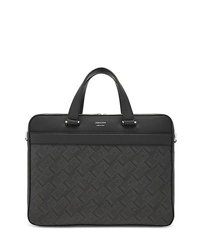 Ferragamo Monogram Canvas & Leather Business Bag