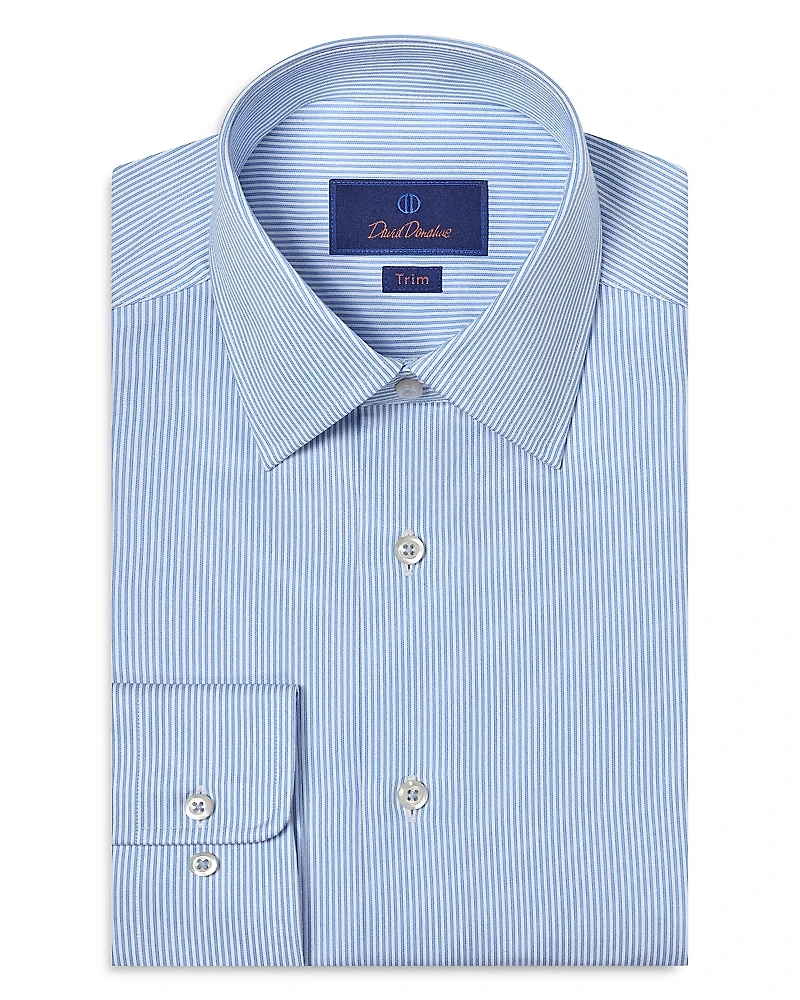 David Donahue Trim Fit Fine Line Twill Stripe Dress Shirt