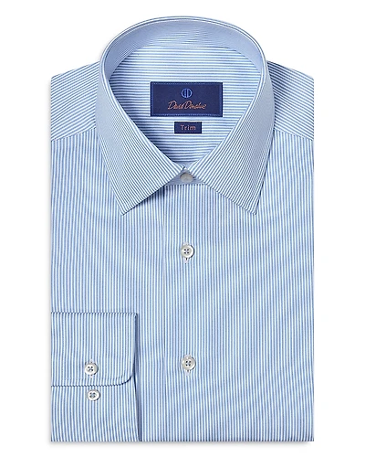 David Donahue Trim Fit Fine Line Twill Stripe Dress Shirt