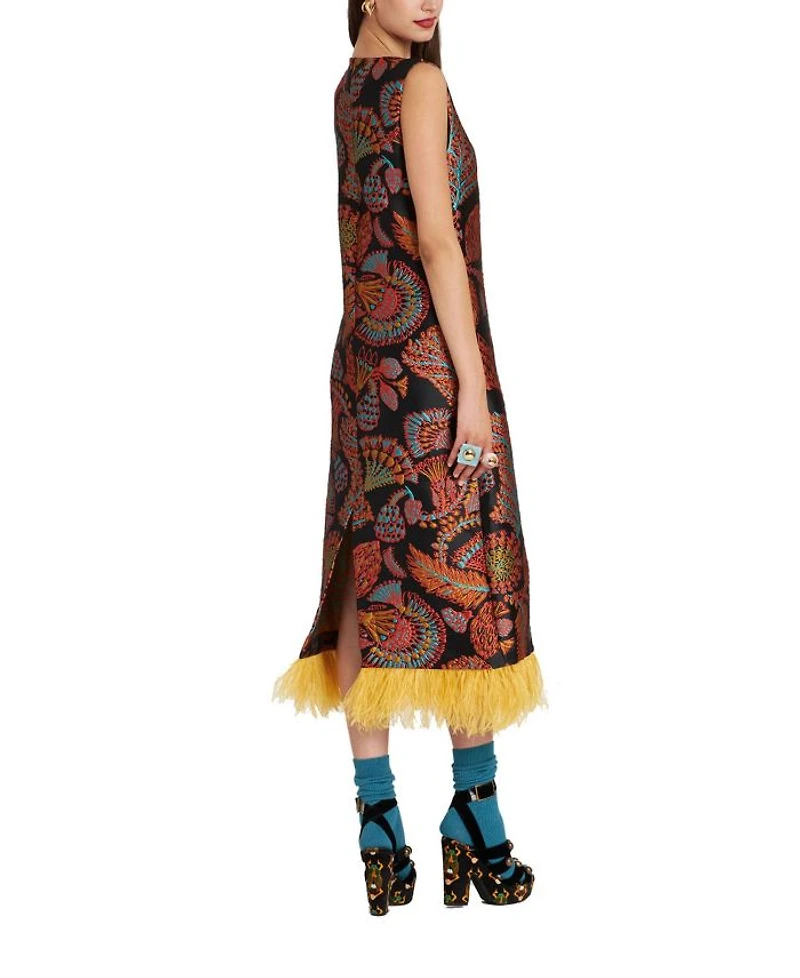Column Dress (With Feathers) Jacquard Sicomore Black