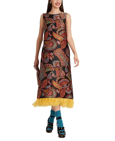 Column Dress (With Feathers) Jacquard Sicomore Black