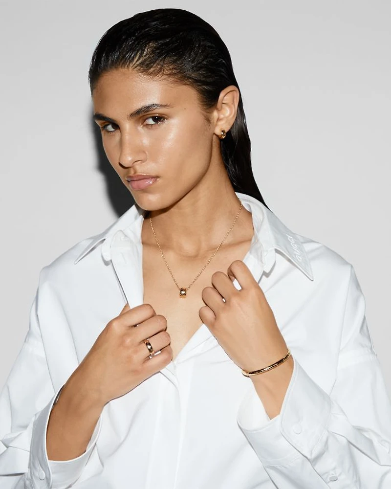 18K Yellow Gold Icon Polished Logo Ring Pendant Necklace, 15.7-18"