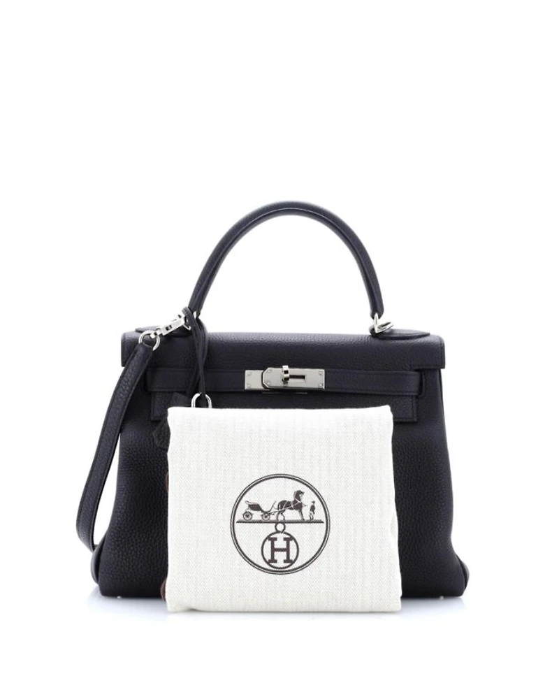 Kelly Handbag Black Togo with Palladium Hardware