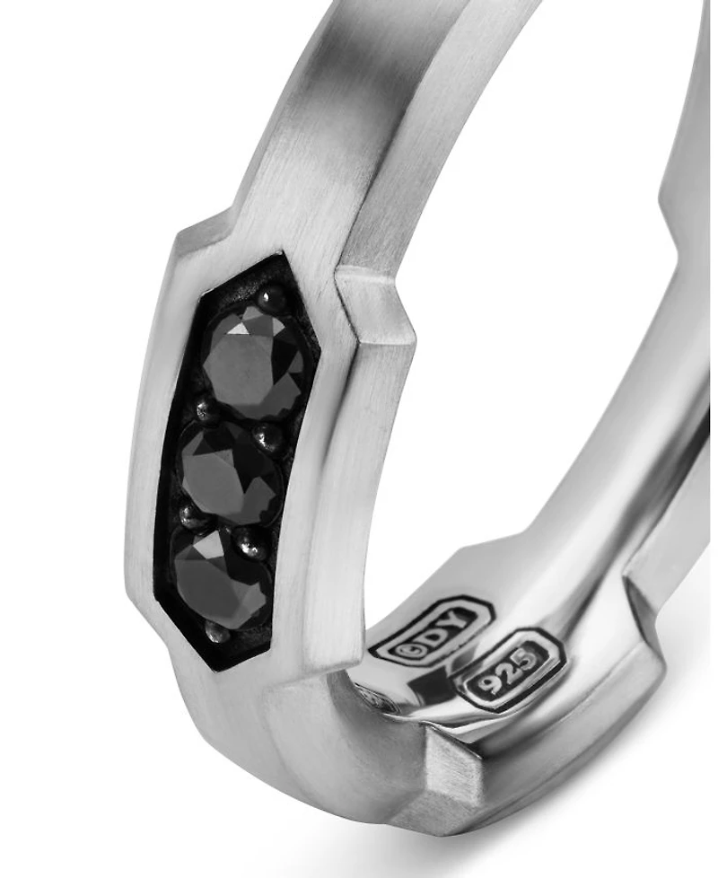 Men's Hex Station Band Ring Sterling Silver with Diamonds