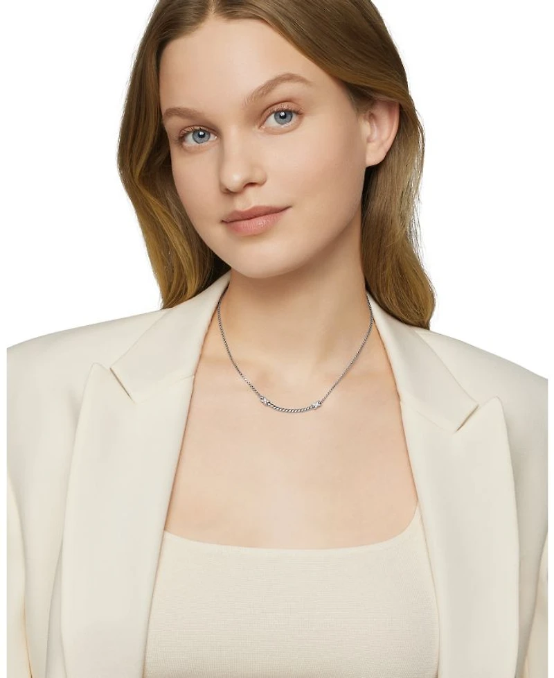 Sterling Silver Petite X Diamond Bar Pendant Necklace, 15"