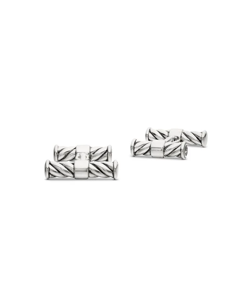 Cable Elongated Cufflinks in Sterling Silver, 22mm
