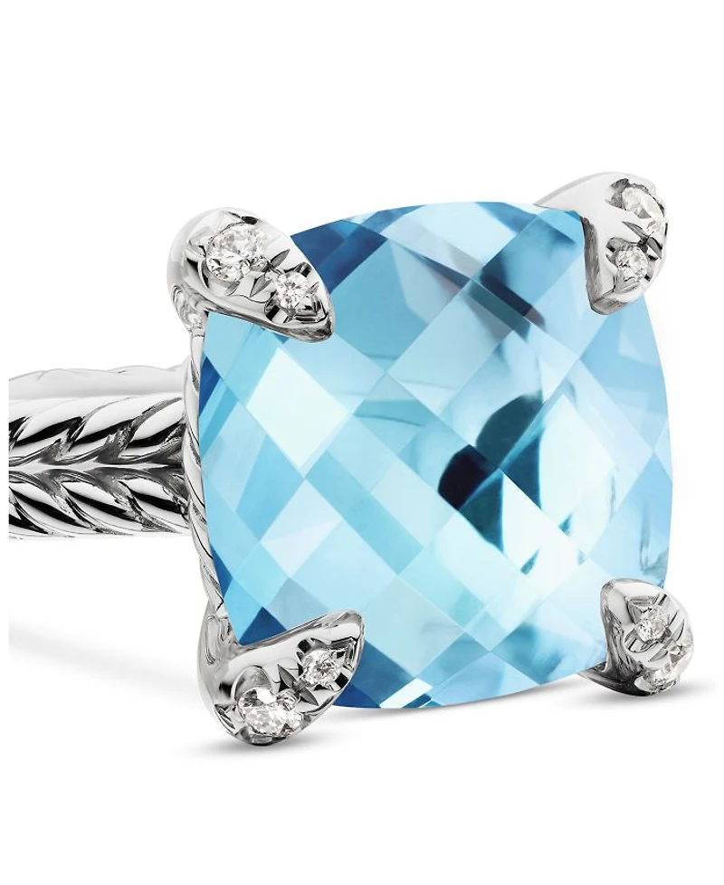 Sterling Silver Châtelaine Ring with Gemstones & Diamonds, 11mm