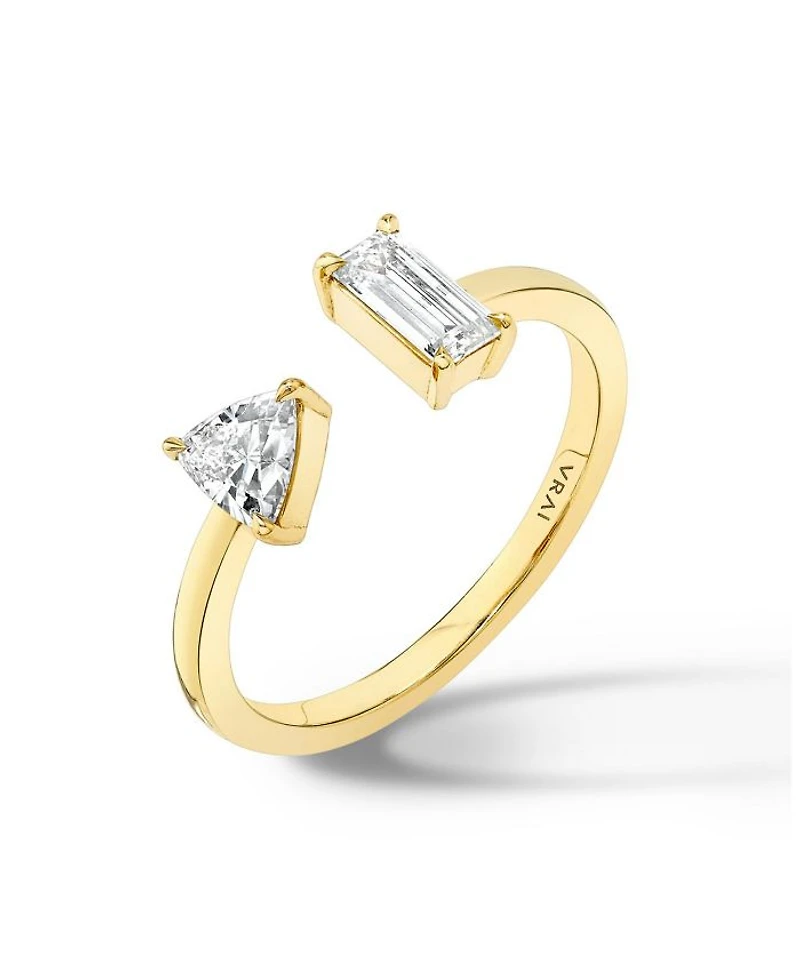 Mixed Lab-Grown Diamond Cuff Ring 14K Yellow Gold
