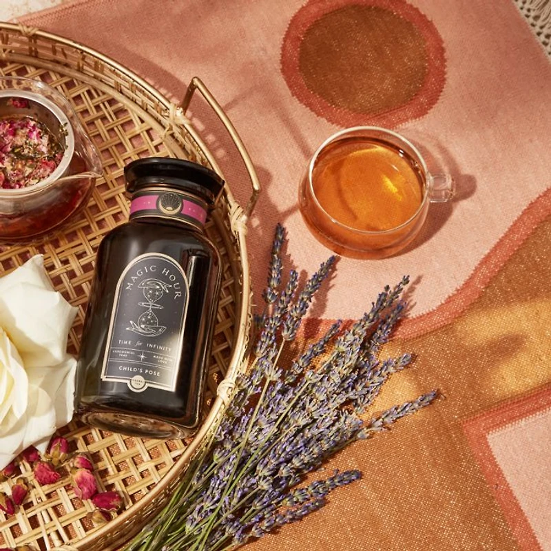 Child's Pose™ Herbal Adaptogen Tea for Sleep & Restful Calm in Violet Glass Apothecary Jar, 6 oz.