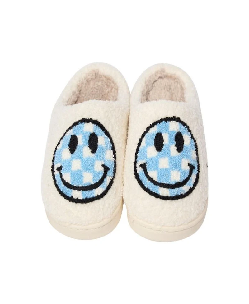 Girls' Plush Checkered Happy Face Slippers - Little Kid