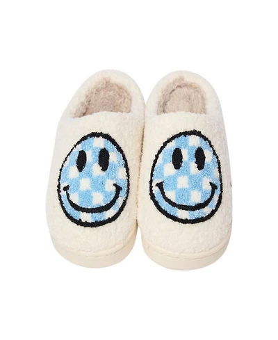 Girls' Plush Checkered Happy Face Slippers - Little Kid