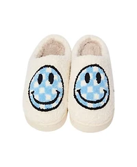 Girls' Plush Checkered Happy Face Slippers - Little Kid