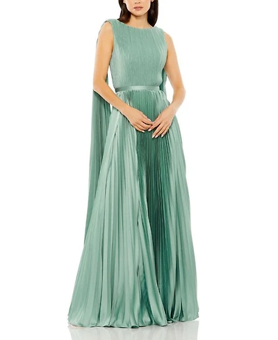 Sleeveless High Neck Cape Back Heat Pleated Gown