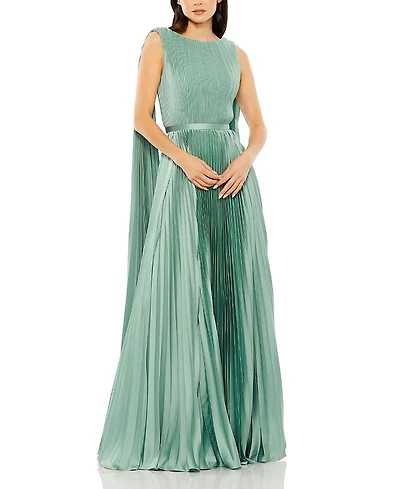 Mac Duggal Sleeveless High Neck Cape Back Heat Pleated Gown