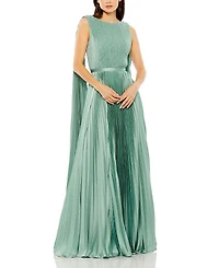 Mac Duggal Sleeveless High Neck Cape Back Heat Pleated Gown