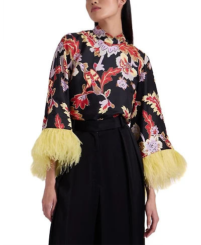 Make An Exit Silk Twill Top with Feathers