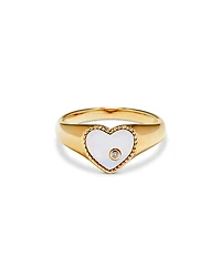 Yvonne Leon 9K Yellow Gold Diamond & Mother of Pearl Heart Signet Ring