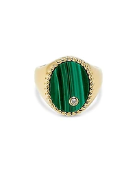 Yvonne Leon 9K Yellow Gold Diamond & Malachite Oval Signet Ring