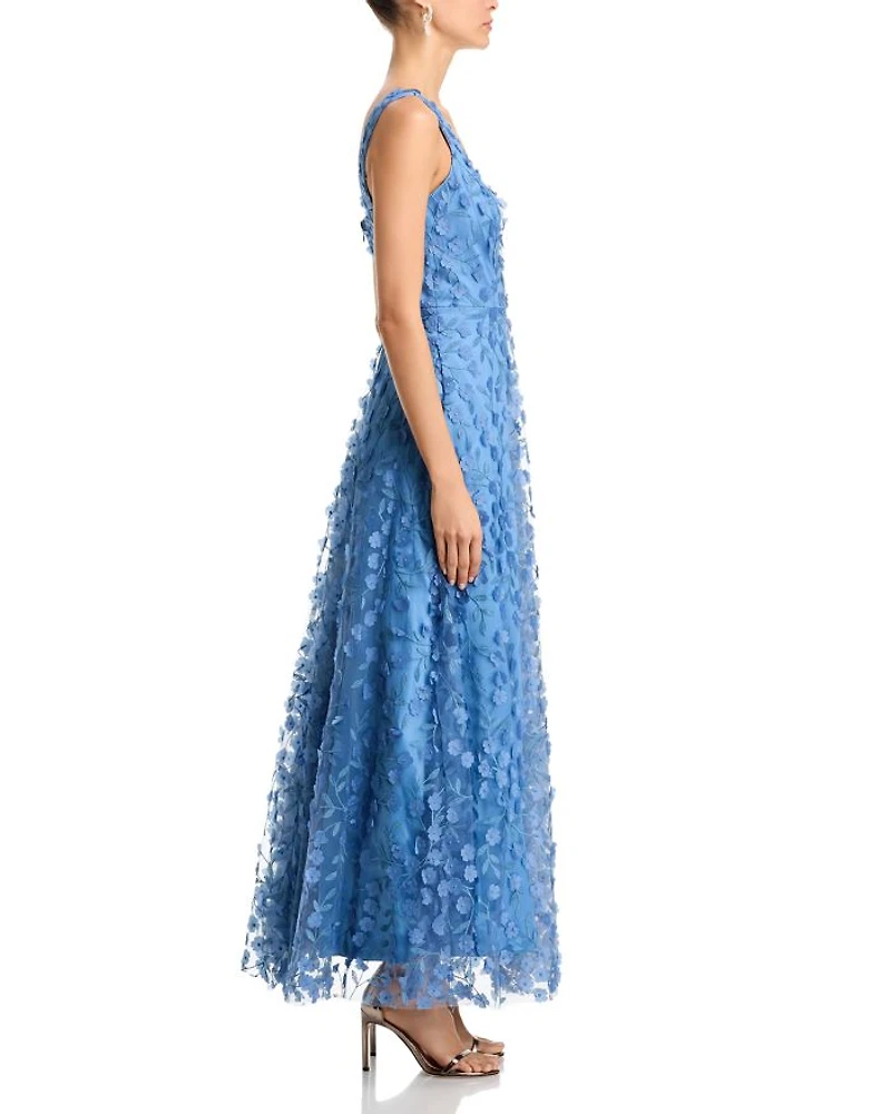 3D Flower V Neck Gown