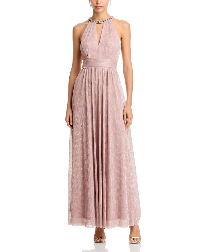 Shimmering Cutout Halter Gown