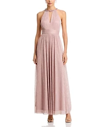 Shimmering Cutout Halter Gown
