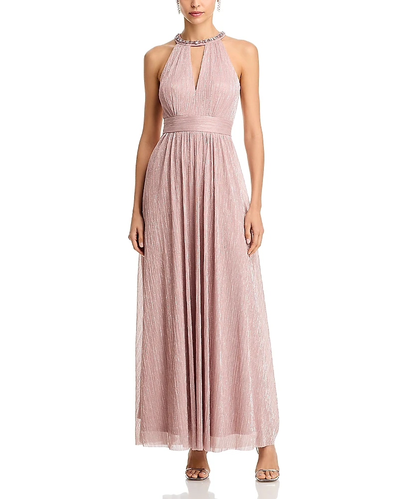 Eliza J Shimmering Cutout Halter Gown