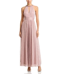 Eliza J Shimmering Cutout Halter Gown