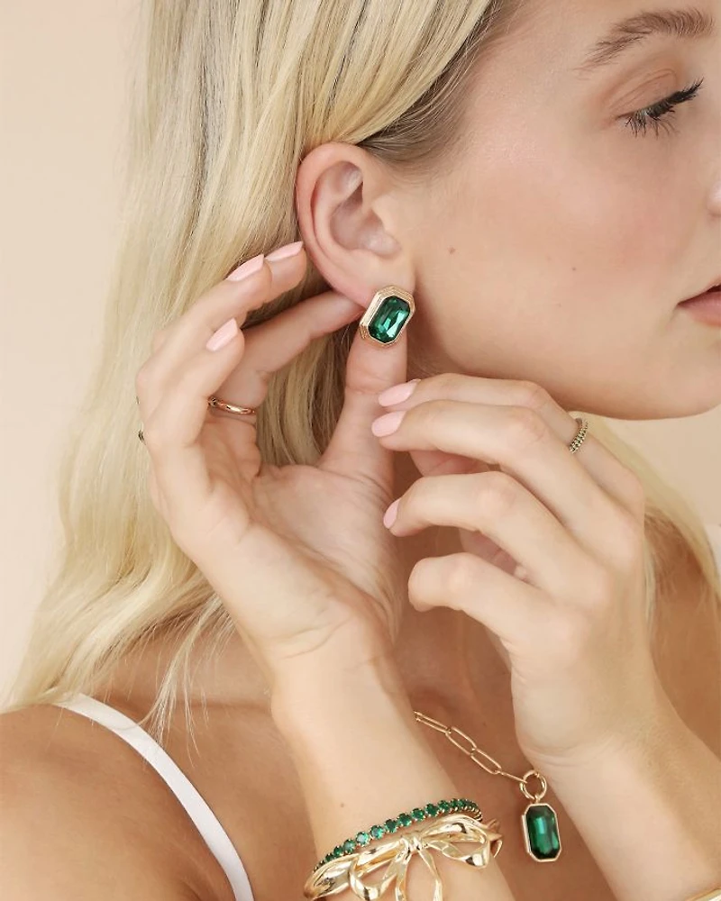 Color Stone Stud Earrings in 18K Gold Plated
