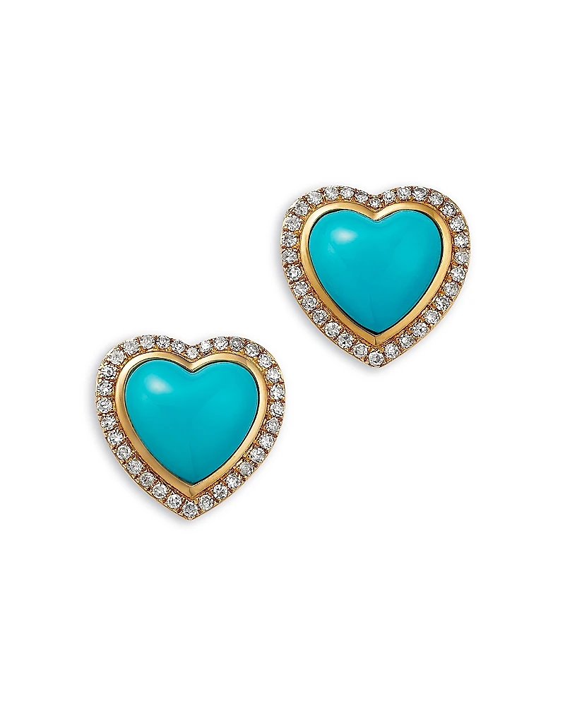Bloomingdale's Fine Collection Turquoise & Diamond Heart Stud Earrings