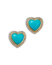 Bloomingdale's Fine Collection Turquoise & Diamond Heart Stud Earrings