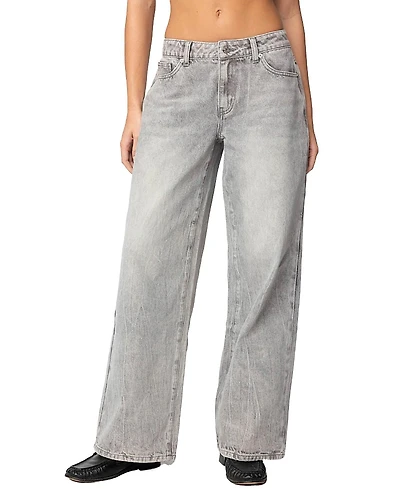 Edikted Magda Low Rise Acid Wash Jeans