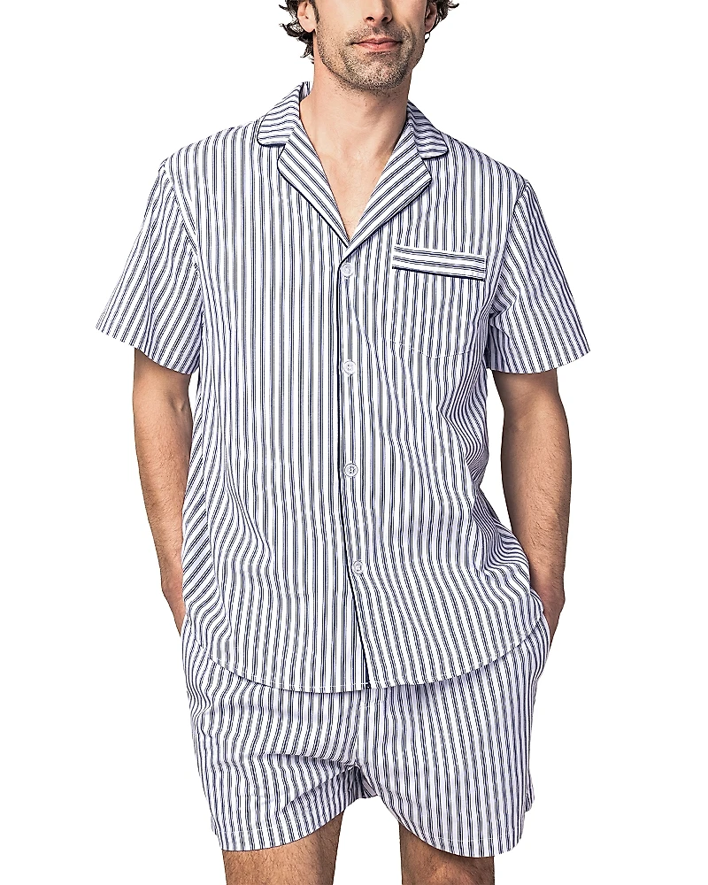 Petite Plume Brushed Cotton Twill Ticking Stripe Short Pajama Set