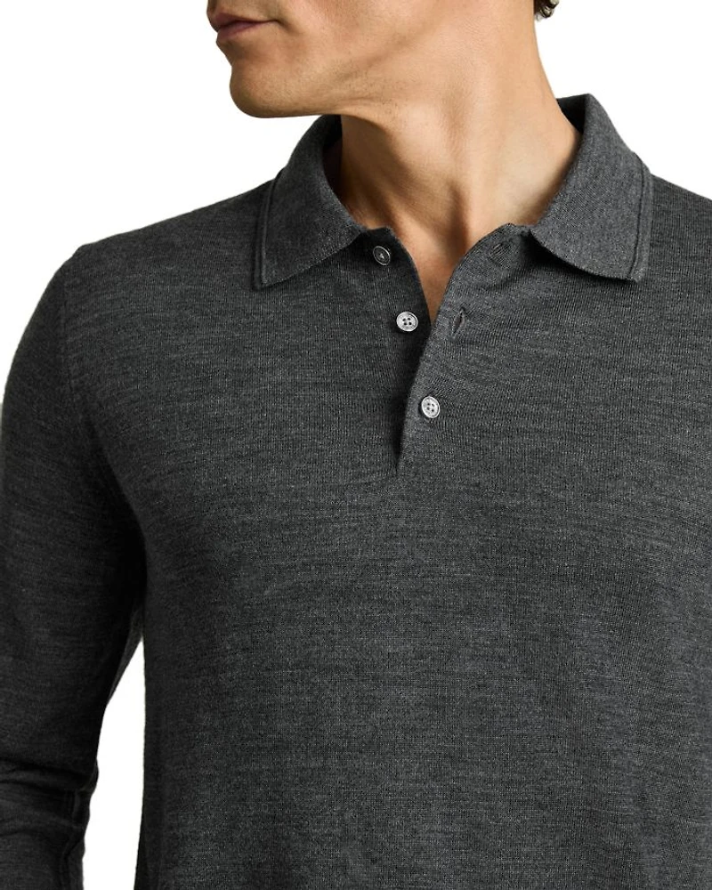 Regular Fit Quarter Button Merino Wool Polo Sweater